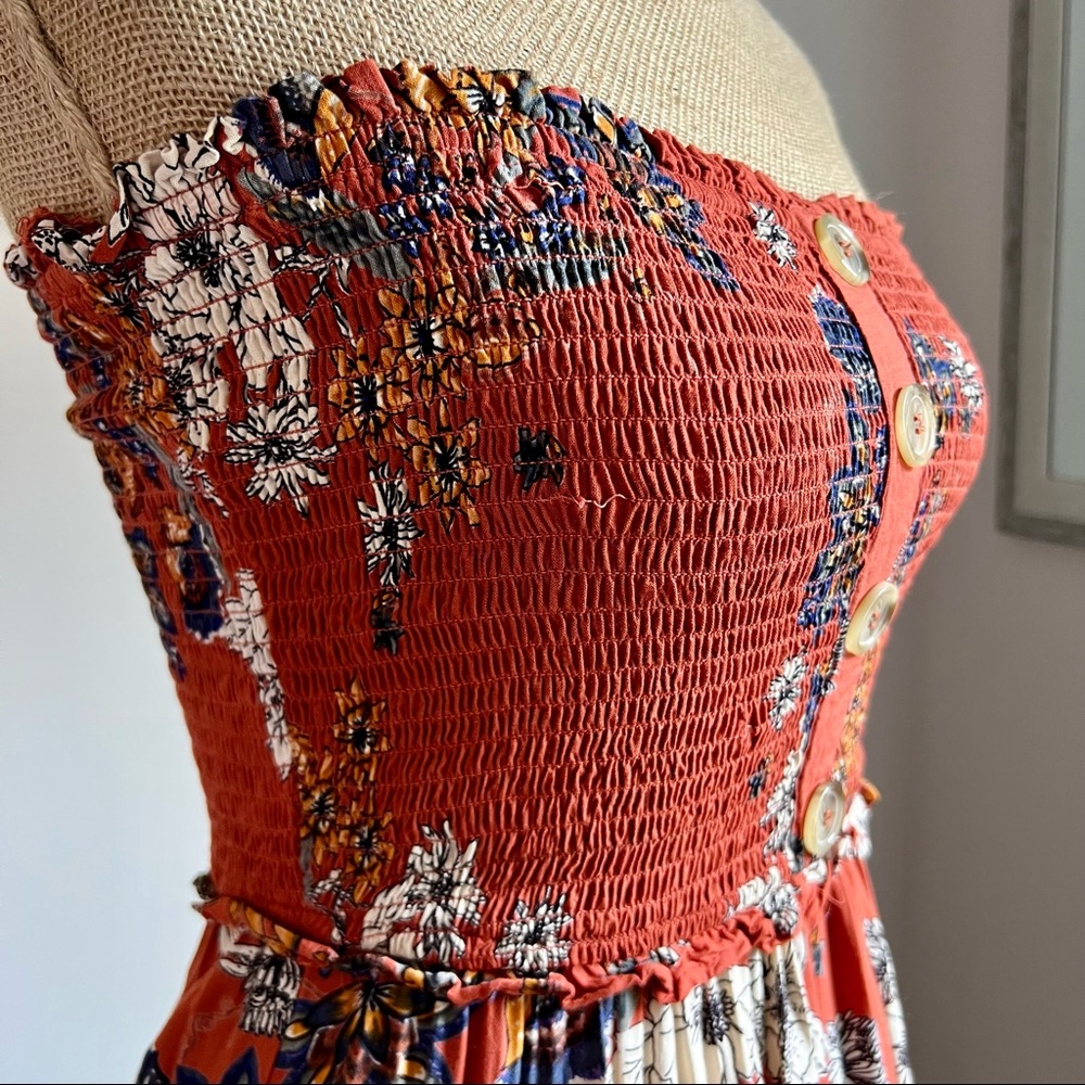 Angie Brick Orange Floral Smocked Button Front Maxi Dress - Picture 8 of 10